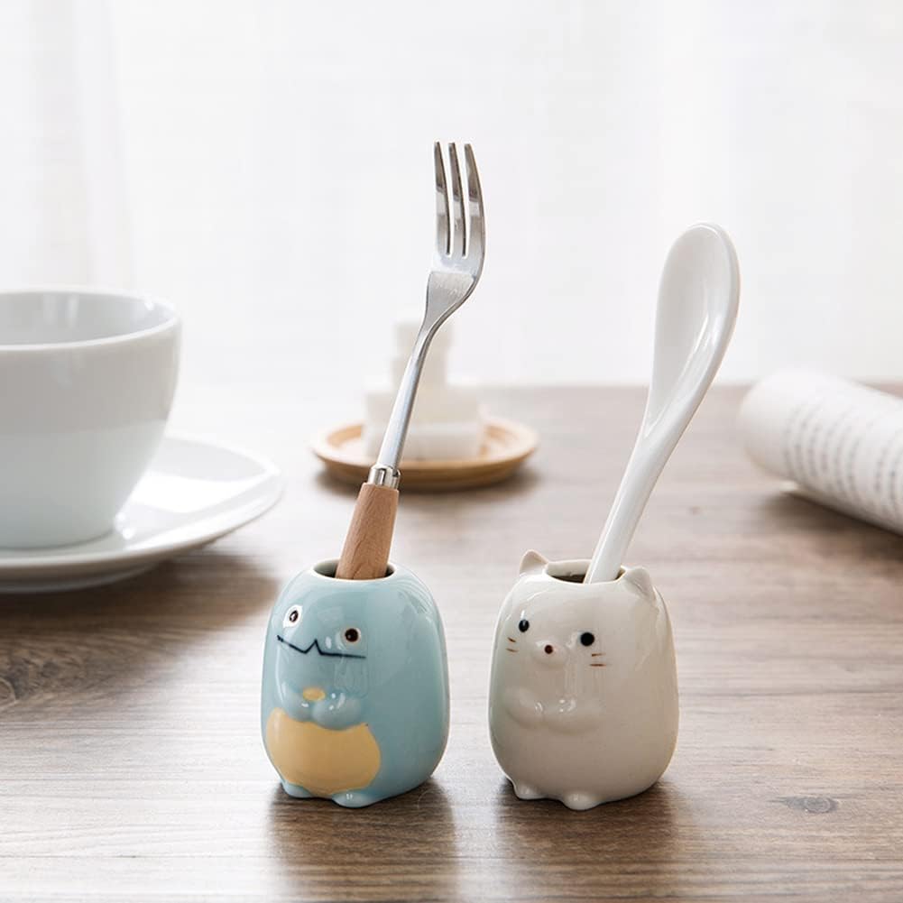 4Pcs Creative Ceramic Animal Mini Toothbrush Holder Organizer for Bathroom Vanity Countertops, Toothpicks and Swabs
