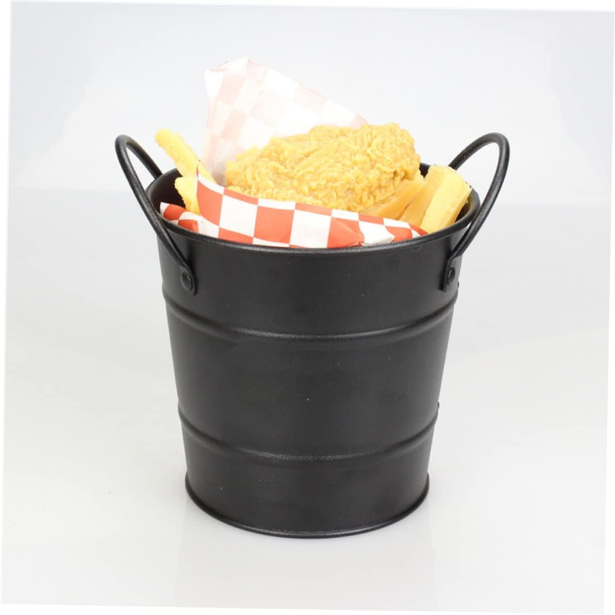 Small Black Metal Food Container, Portable Ice Bucket, Mini Tinplate Basket, Dipping Sauce Snack Bucket, Metal Barrel