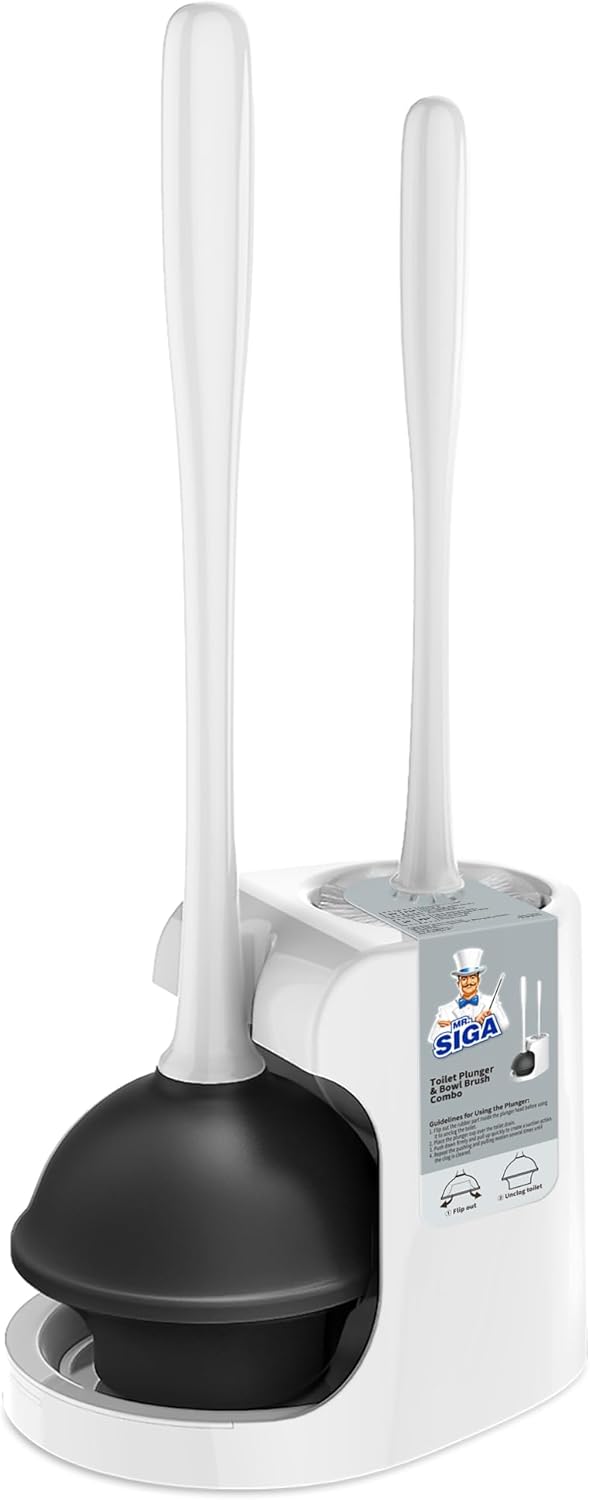 1 Set MR.SIGA Toilet Plunger and Bowl Brush Combo for Bathroom Cleaning, White