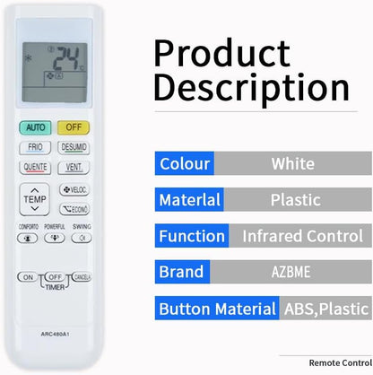 Replacement Remote Control for DAIKIN AC Air Conditioner, ARC480A1 to ARC480A12, RX09NMVJU, FTX12NMVJU