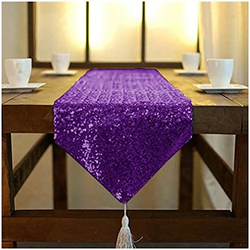 12inx108in ShinyBeauty Sequin Table Runner with Tassel Purple, Dining Table Runner Sequin Hotel Coffee Table Runners