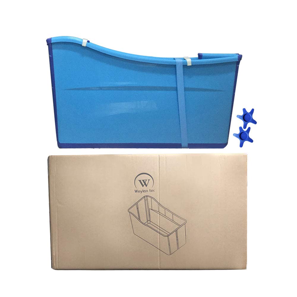 W WEYLAN TEC Large Foldable Bath Tub Bathtub for Toddler Children Twins Petite Adult Blue