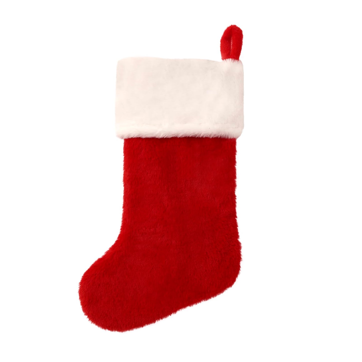 Christmas Stocking, red Sock has a Christmas Tree Shape., Plush White Cuff, 20 Inch Holiday Decor, Bone Shaped Design