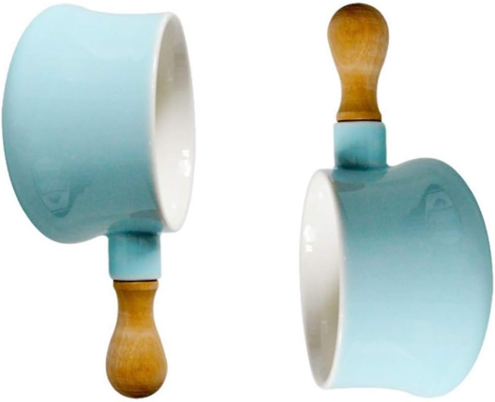 Cabilock Non-Stick Ceramic Mini Saucepan, Wooden Handle, 380ML Butter Warmer Frying Pan for Soup
