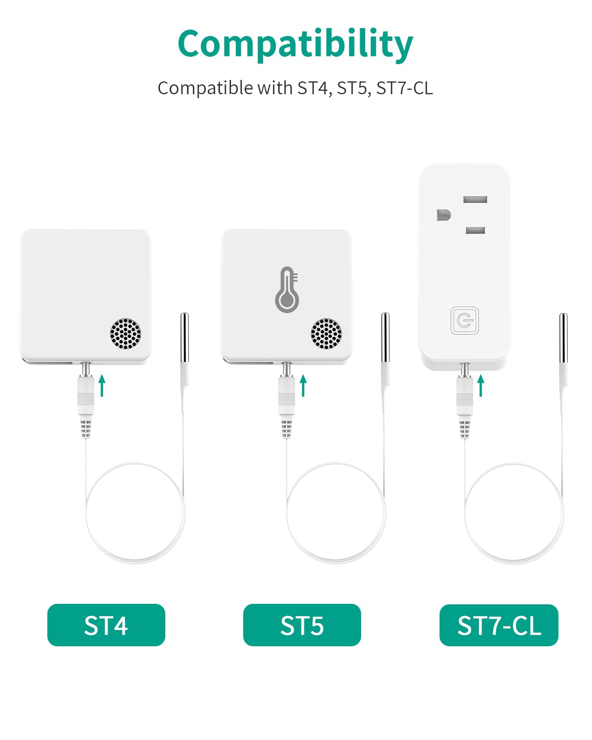 Waterproof Probe Replacement ST4/ST5 with Built-in DS18B20 Temperature Chip, 4.92ft Cable for Wireless Thermometer