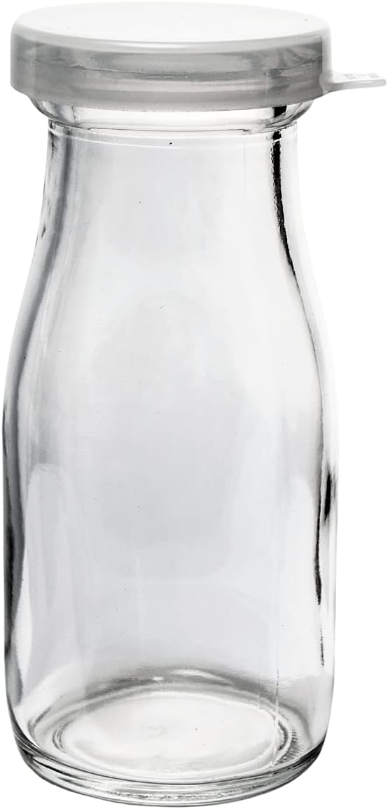 Old Fashioned Heavy Clear Glass Half Pint Milk Bottle, 4 Pack, Decanter with Lid