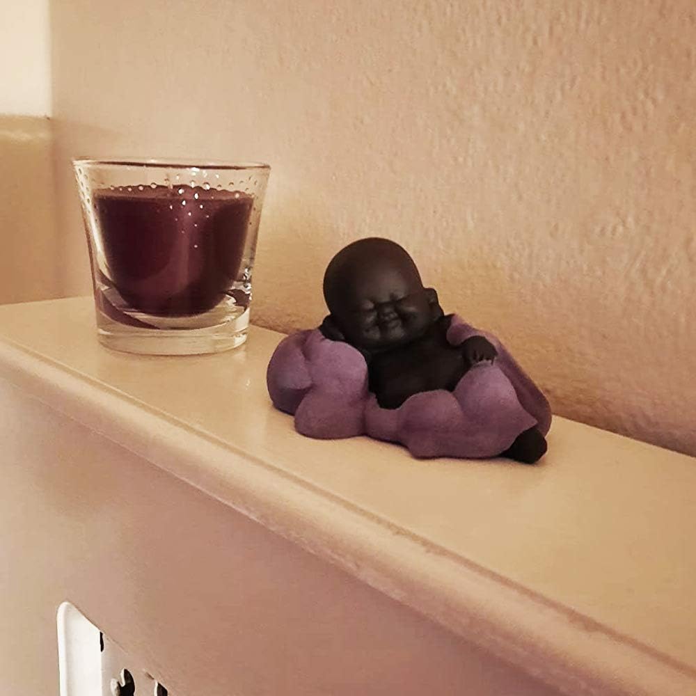 Kingzhuo Tiny Cute Buddha Statue Monk Figurine, 2.4'' High, Classic Delicate Ceramic Arts and Crafts Gift (Purple)