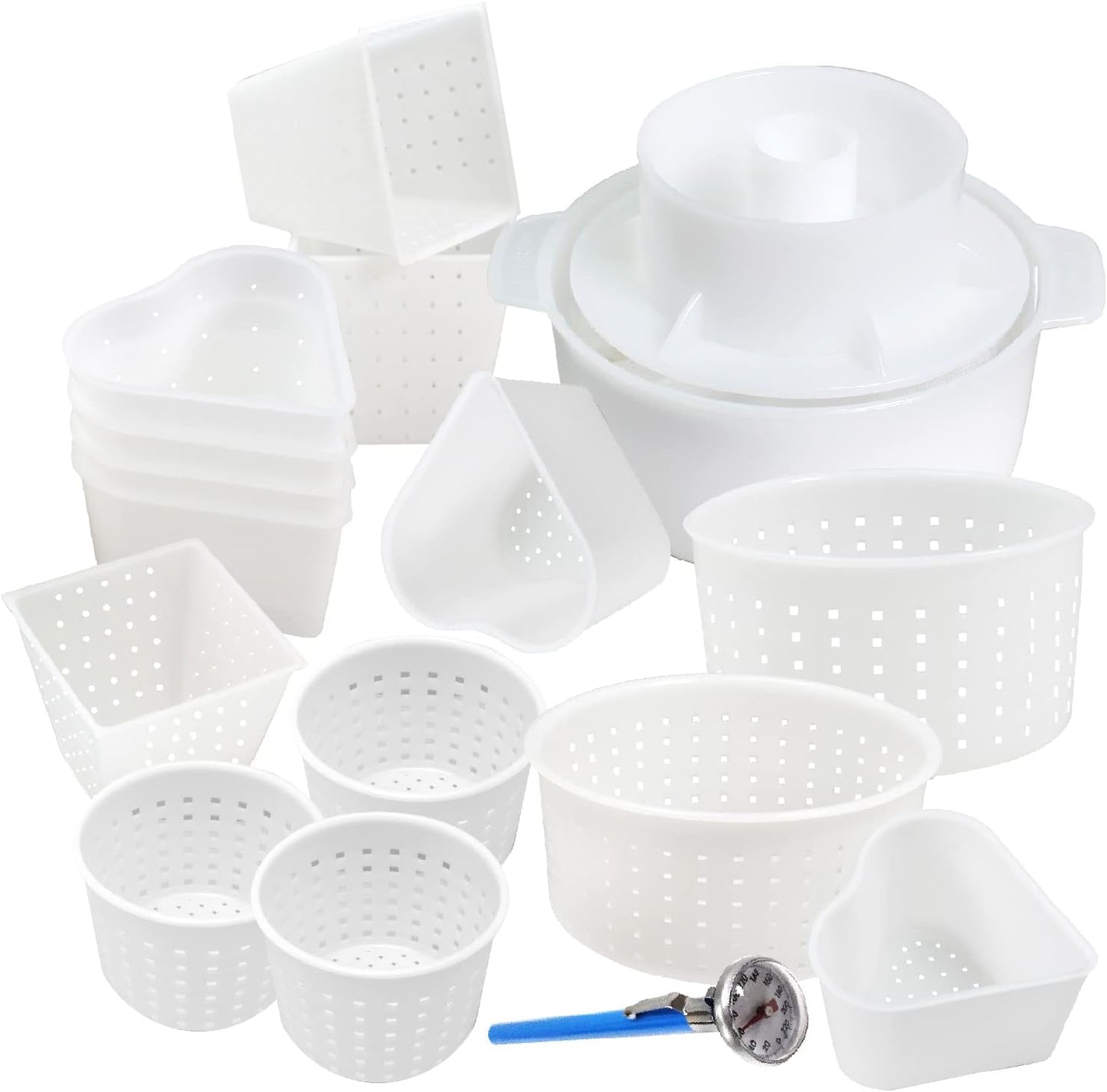 16 5 pcs Cheese Making Kit for Beginners - Soft Cheese Form Molds for Cheese Making + Thermometer + Hard Cheese Mold