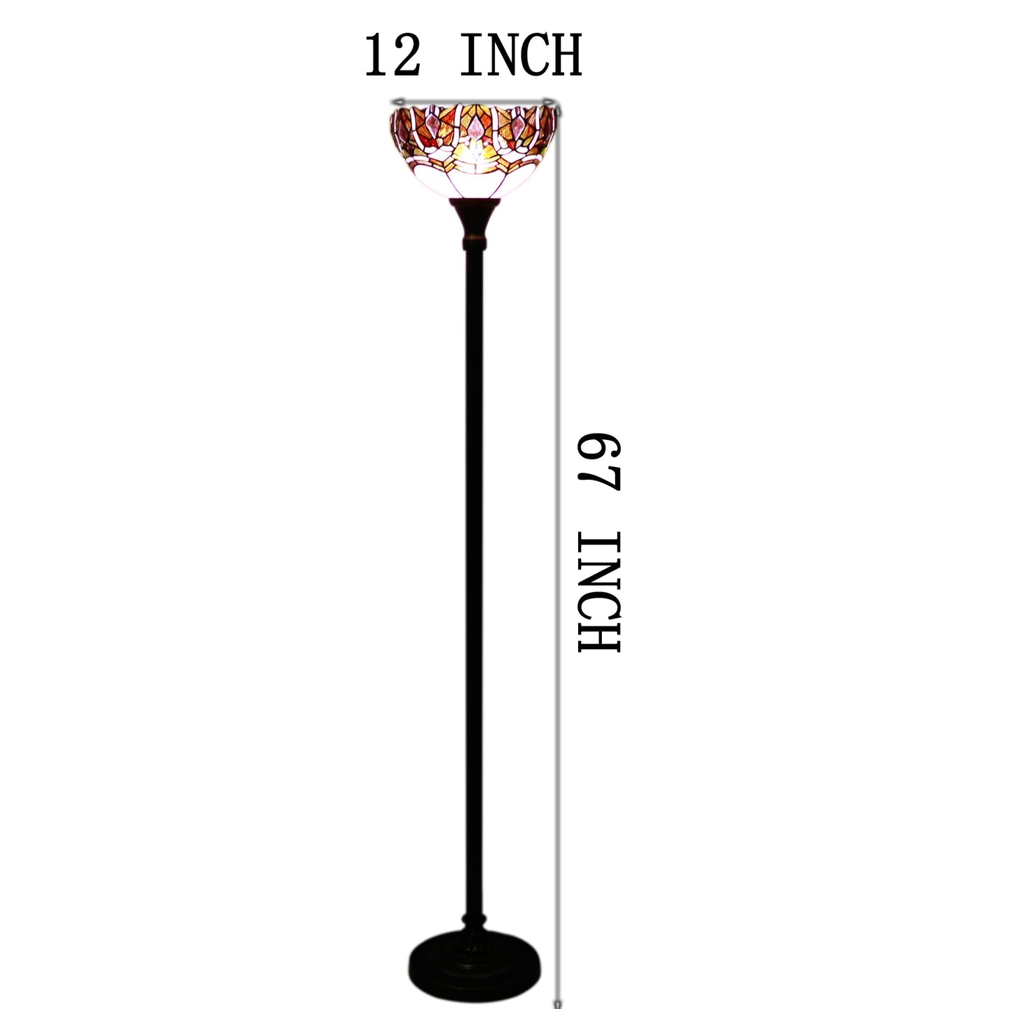 ZJART Tiffany Floor Lamp Torchiere Stained Glass Torch Lamp 12X12X67 Inch Antique Standing Corner Light (Pink Jewelry)