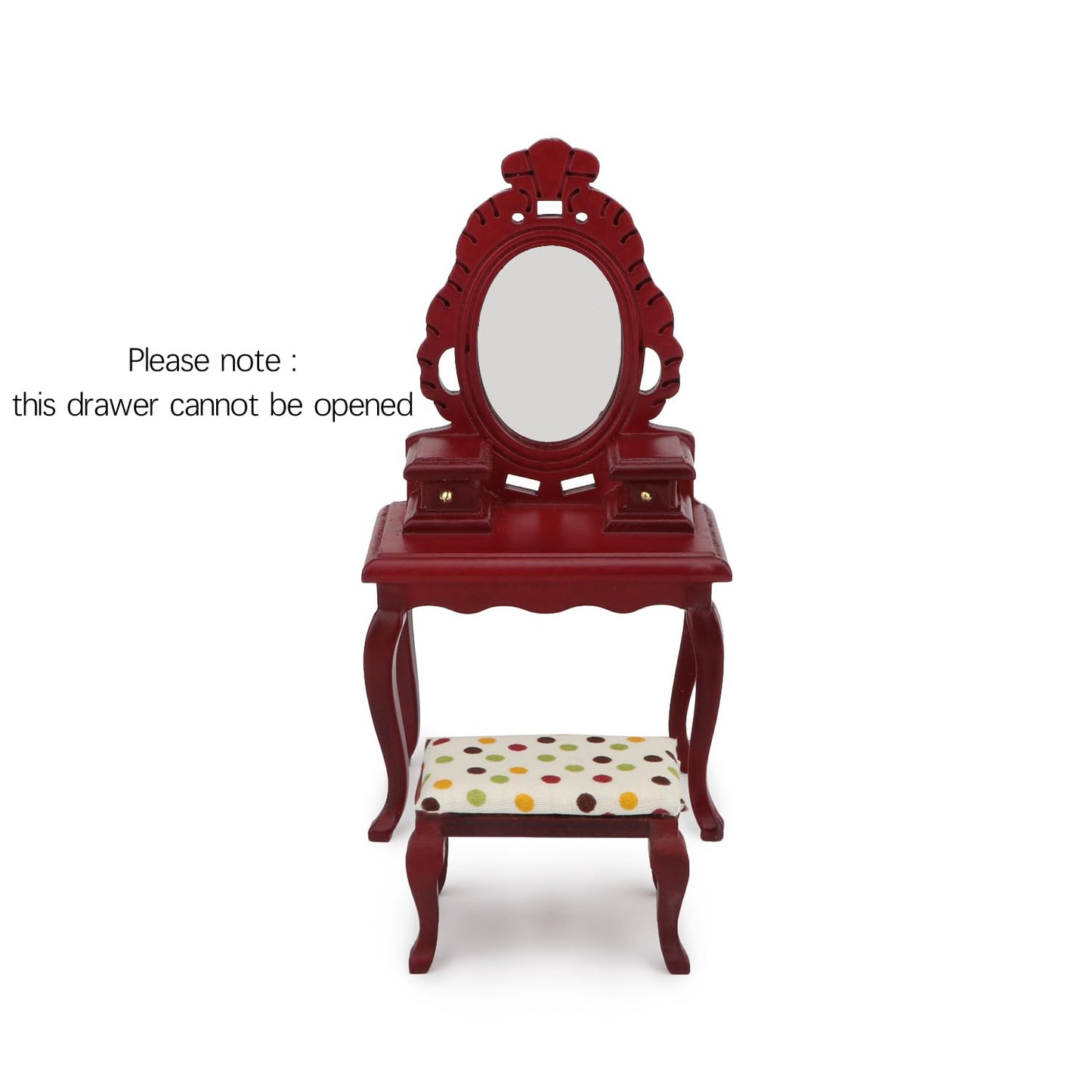 Dollhouse Makeup Vanity with Mirror & Stool 1/12 Miniature Makeup Furniture Set, Wooden Dressing Table Bedroom Dresser Table Doll House Toilet Table Accessorie (Red)
