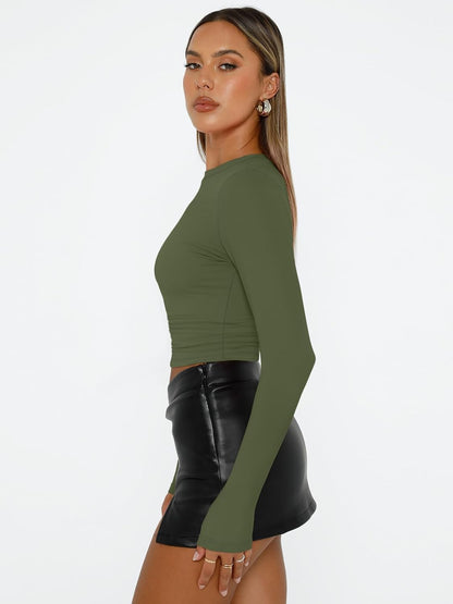 AUTOMET Womens Long Sleeve Shirts Basic Compression Going Out Crop Tops Fall Fashion Y2K Clothes 2025