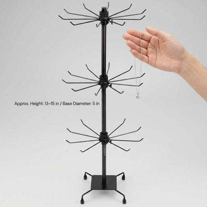 QWORK 3-Tier Rotating Metal Jewelry Display Stand – Adjustable Tabletop Holder for Necklaces, Earrings & Key Rings