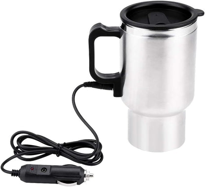 Keenso 12V Electric Car Cup Travel Heating Cup, 450ml Stainless Steel Electric Kettle Coffee Mug Heater
