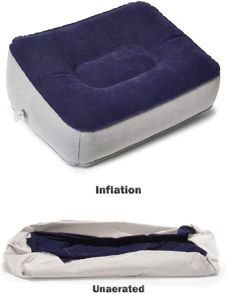 1PCS Inflatable Travel Foot Rest Pillow, Head Pad, Soft Flocking Pillow, Flights Relax Cushion Ottomans Leg Up with Air