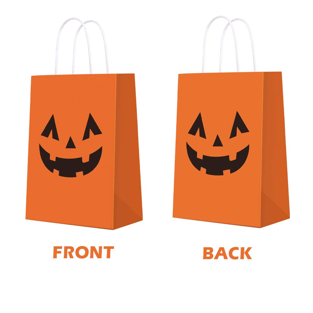 Halloween Pumpkin Gift Bags for Trick or Treat - 16 PCS Tote Favor Goody Candy Bags for Kids Adults Party Decorations