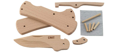 CRKT Nathan's Knife Kit: Wooden Pocket Knife, Drop Point Blade Design with Working Lock Back, Craft Project, Great for Kids 1032, Natural