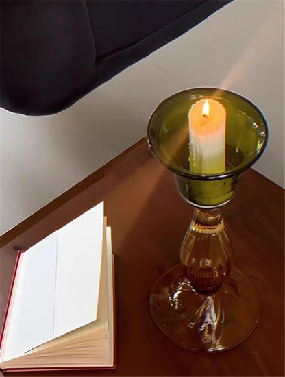 Candlestick Holders Second-Hand Transparent Single-Head Candlestick High-Grade Glass Green Decorative Aromatherapy Candle Holder Candle Holders
