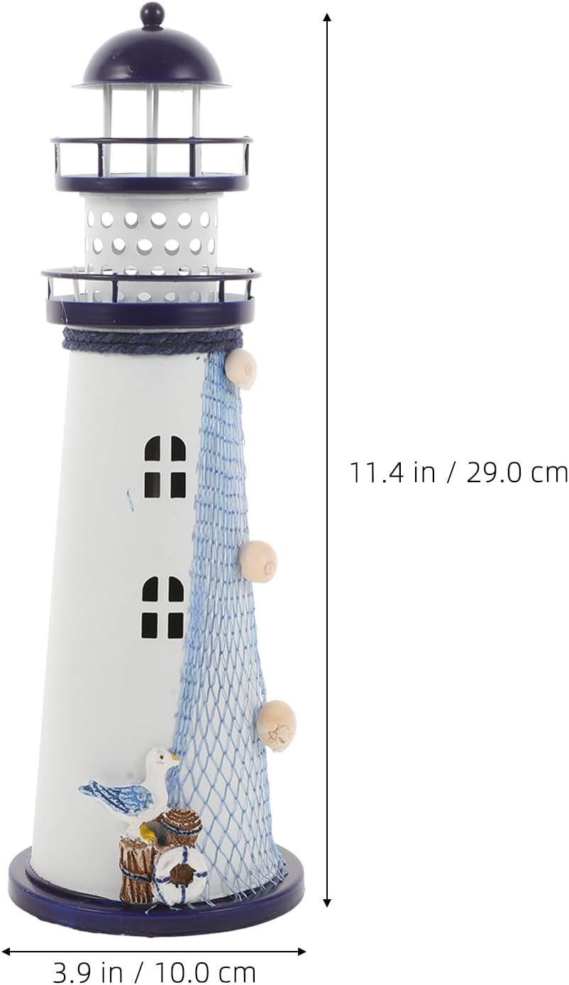 Ciieeo Lighthouse Candle Lantern, Iron Tealight Candle Holder Nautical Lighthouse Figurine for Coastal Table Decor