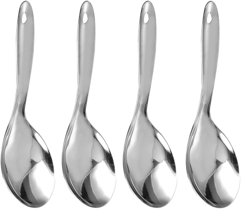 Hemoton 4Pcs Stainless Steel Rice Spoon Set, Non-Stick Rice Paddle, Cooking Spoon for Home Kitchen, Soup Spoons