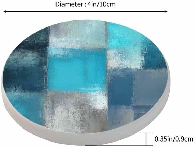 Pznen 2 Pcs,4 Inch Turquoise and Grey Abstract Art Brush Coasters for Drinks Modern Artwork Doodle Classic Grain
