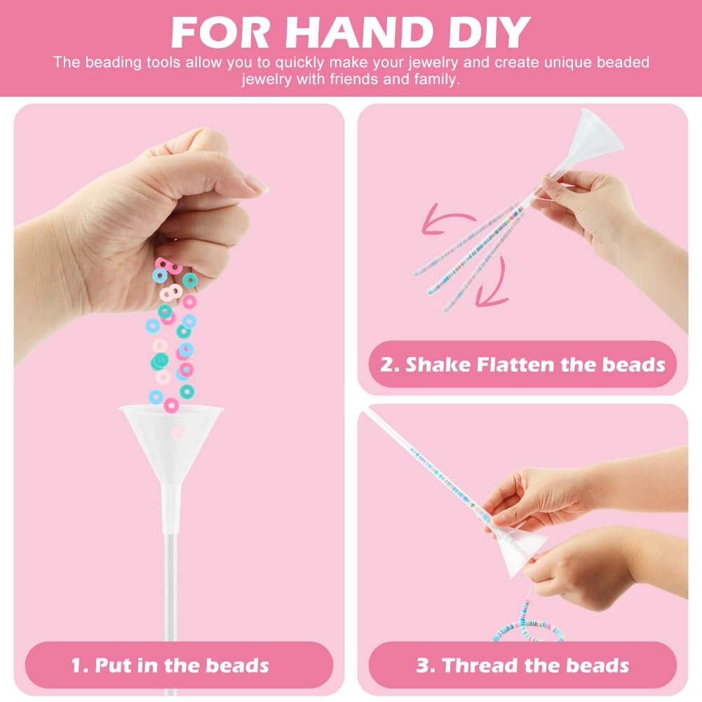 LVOERTUIG Beading Funnel, Clay Beads Bracelet Making Kit, 4 Pcs Beading Funnel Bead Bracelet Kit for Jewelry Making Clay Beads Bracelets Making with Beading Funnel, Beading Needles, Clip