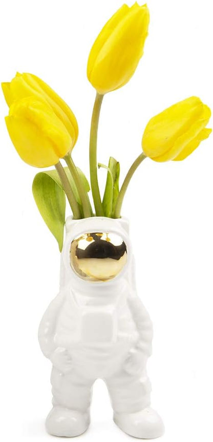 CHIVE - Astronaut Shape Vase, Simple Modern Flower Bud Planter, White and Gold (Medium)