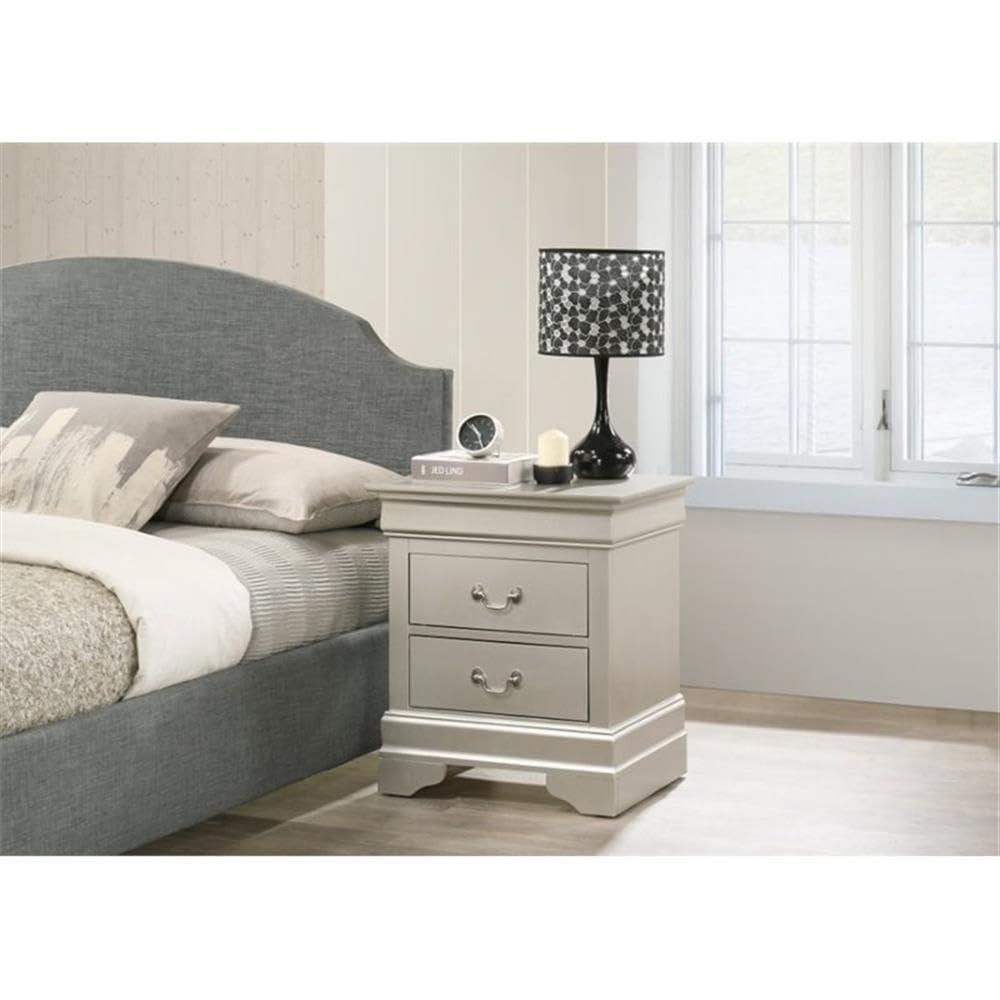 Glory Furniture Louis Phillipe 2 Drawer Nightstand in Silver Champagne