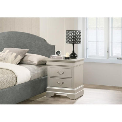 Glory Furniture Louis Phillipe 2 Drawer Nightstand in Silver Champagne