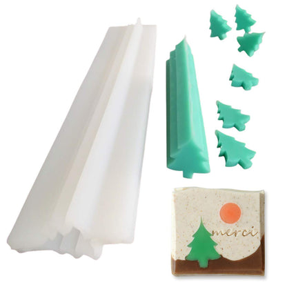 3D Christmas Tree Long Tube Silicone Mold Pine Tree Column Chocolate Candy Mold Handmade Candle Mold Embed Soap Making Supplies