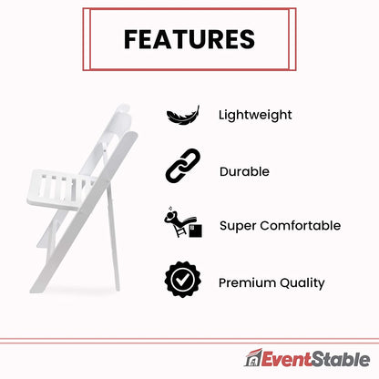 EventStable Titan PRO Resin Folding Chair - Indoor/Outdoor Lightweight Chair - Slatted Seat Folding Chair for Weddings Parties Events - 50 Pack