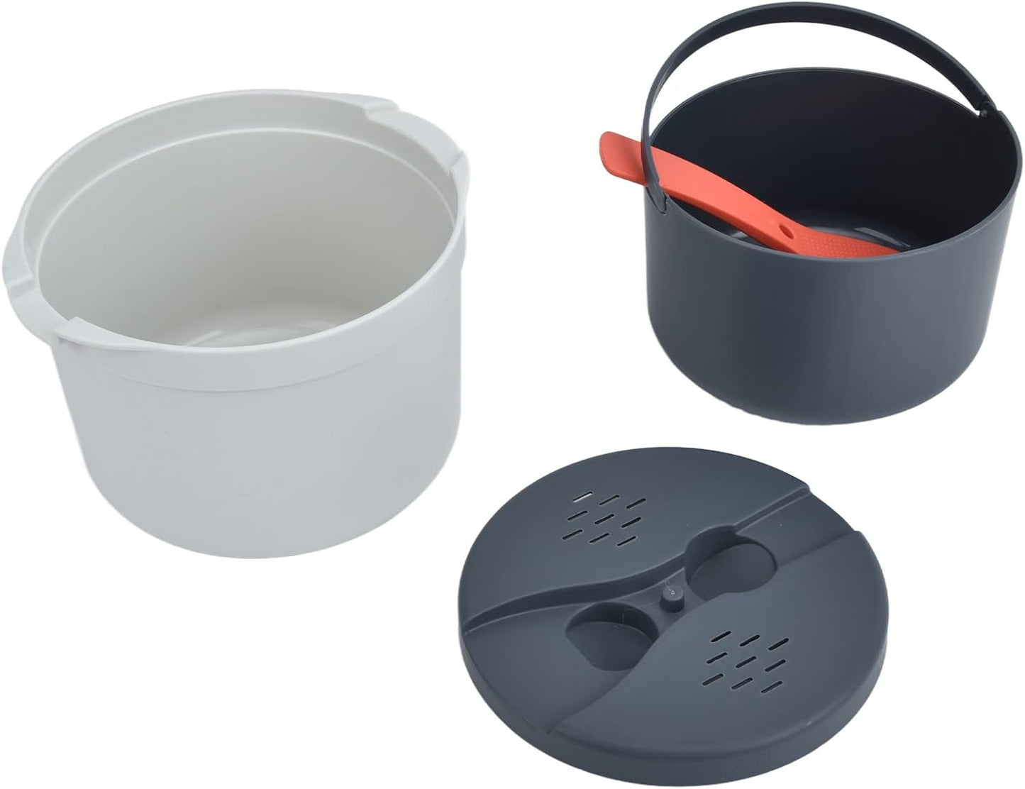 Microwave Rice Cooker 2L | Sturdy Food Grade PP Material Microwave Cookware Set with Lid and Spoon for Rice Pasta