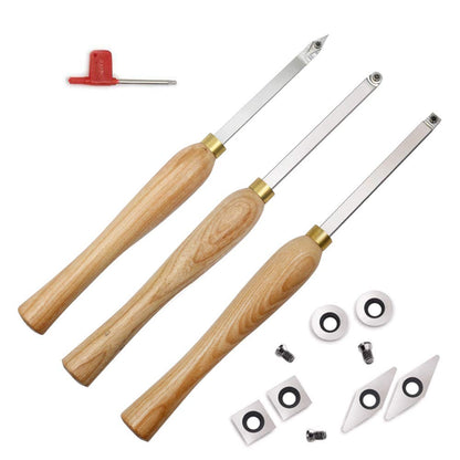 YUFUTOL Carbide Woodturning Tool Mini Size (3 Piece Set) Includes Diamond, Round and Square Turning Tools With Comfort Grip Handles Perfect For Small to Mid-Size Projects