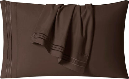 Clara Clark Premier 1800 Series Bed Sheet Set, 4pc, Queen, Chocolate Brown