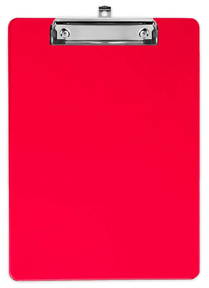 Plastic Clipboards (Set of 6) Multi Pack Clipboard (Red) Strong 12.5 x 9 Inch | Holds 100 Sheets! Acrylic Clipboards with Low Profile Clip | Cute Aesthetic College School Supplies for Girls and Boys