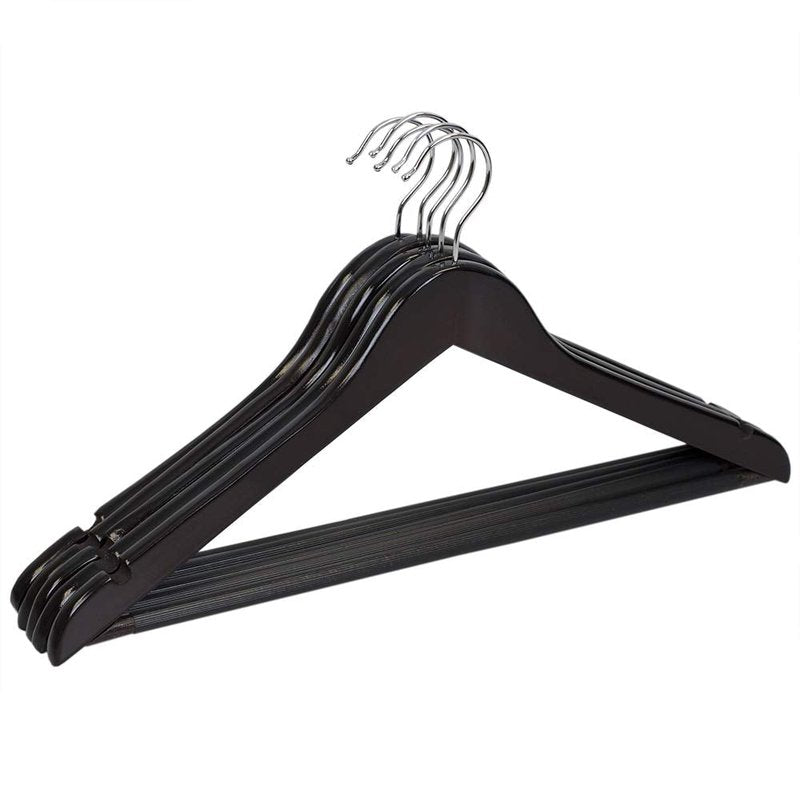 Sunbeam Sturdy 5-Pack Wooden Non-Slip Suit Hangers with Pant Bar
