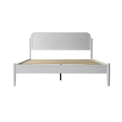 King Size Frame Solid Wood Platform Bed, Headboard & Footboard, 12 Durable Slatted Base, Metal Legs, No Box Spring Needed, Anti-Slip & Noise-Free, Easy Assembly, Pure White Finish JMK-39