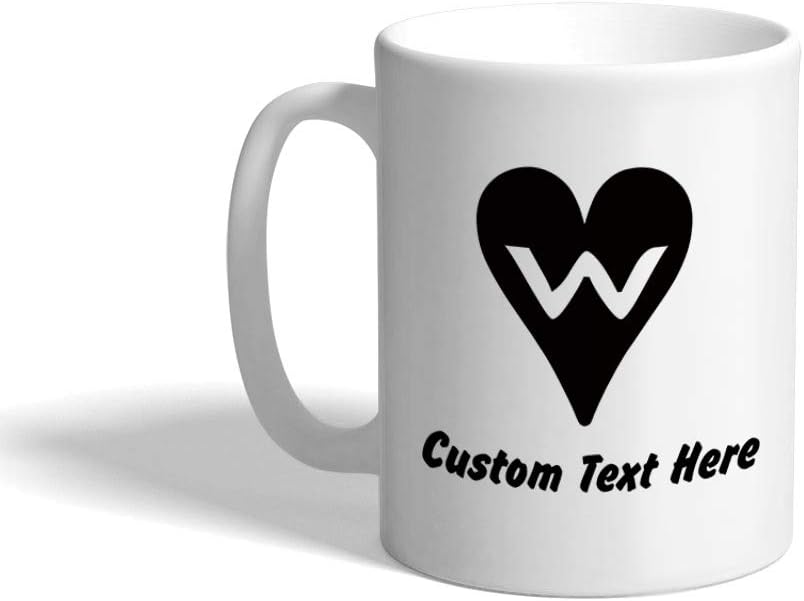 Custom Ceramic Coffee Mug, 11 Ounces "W" Heart Initial Monogram Letter W White Tea Cup, Love Personalized Text Here