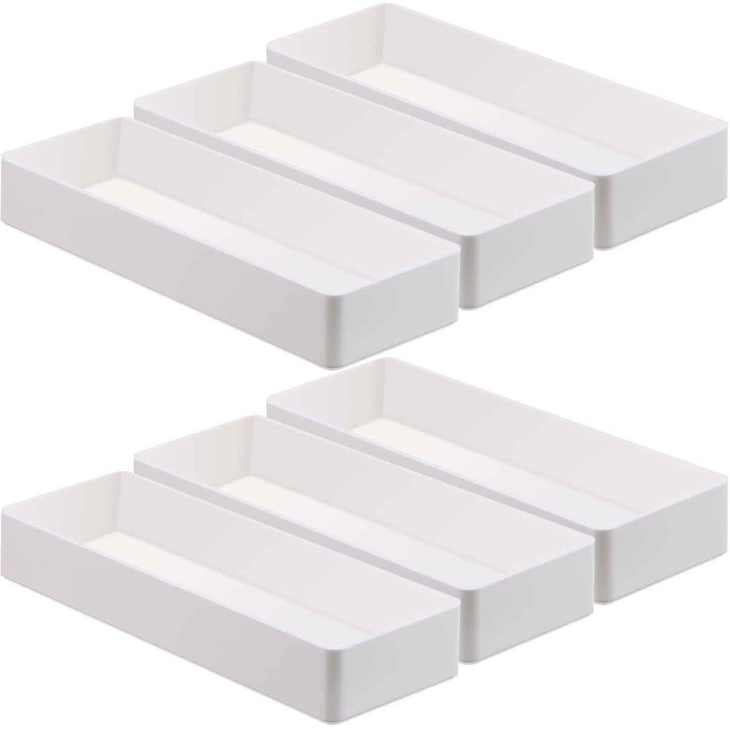 6 Pack Plastic Desk Drawer Organizer Tray 9.5 x 3 x 1.4 Inch White Desk Organizer Desktop Accessory Tray Stackable Trays for Office Makeup Bathroom Kitchen Vanity