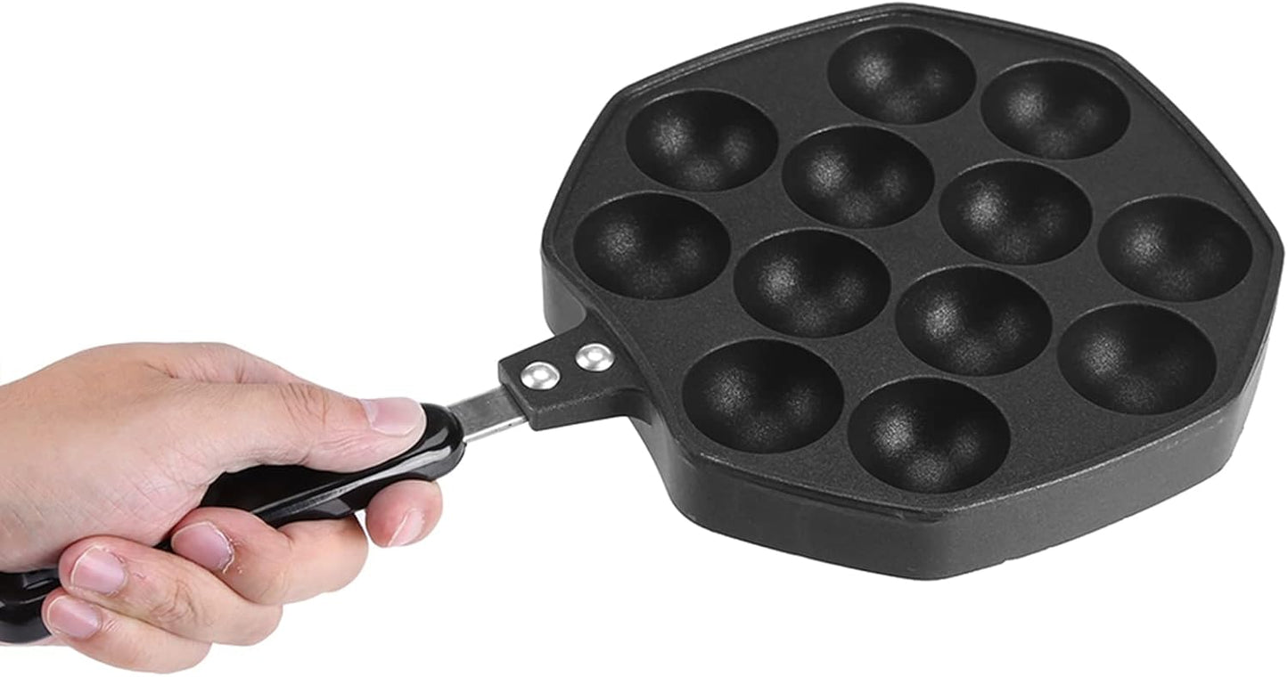 Home 12 Cavity Octopus Grilling Pan, Non Stick Pancake Maker for Takoyaki and Dessert Cakes