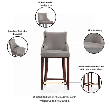 Manhattan Comfort Shubert Counter Stool with Backseat | Upholstered Leatherette, Beech Wood Legs | Perfect Bar Stool for Bar and Kitchen | Commercial Grade | Fully Assembled, Set of 1, Dark Taupe