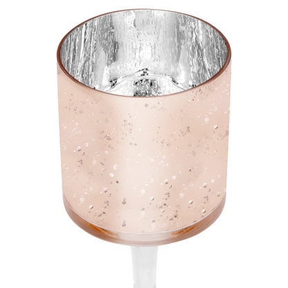 Koyal Wholesale Rose Gold Candle Holder Set of 3, Long Stem Candle Holders, Rose Gold Glass Floating Candle Holders, Tall Gold Tea Light Holders for Table Centerpiece, Tall Tealight Candle