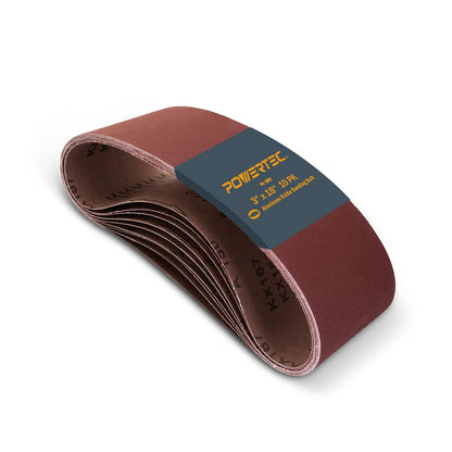 POWERTEC 3 x 18 Inch Sanding Belts, 80 Grit Aluminum Oxide Belt Sander Sanding Belt for Portable Belt Sander, Wood & Paint Sanding, Metal Polishing, 10PK (110810)
