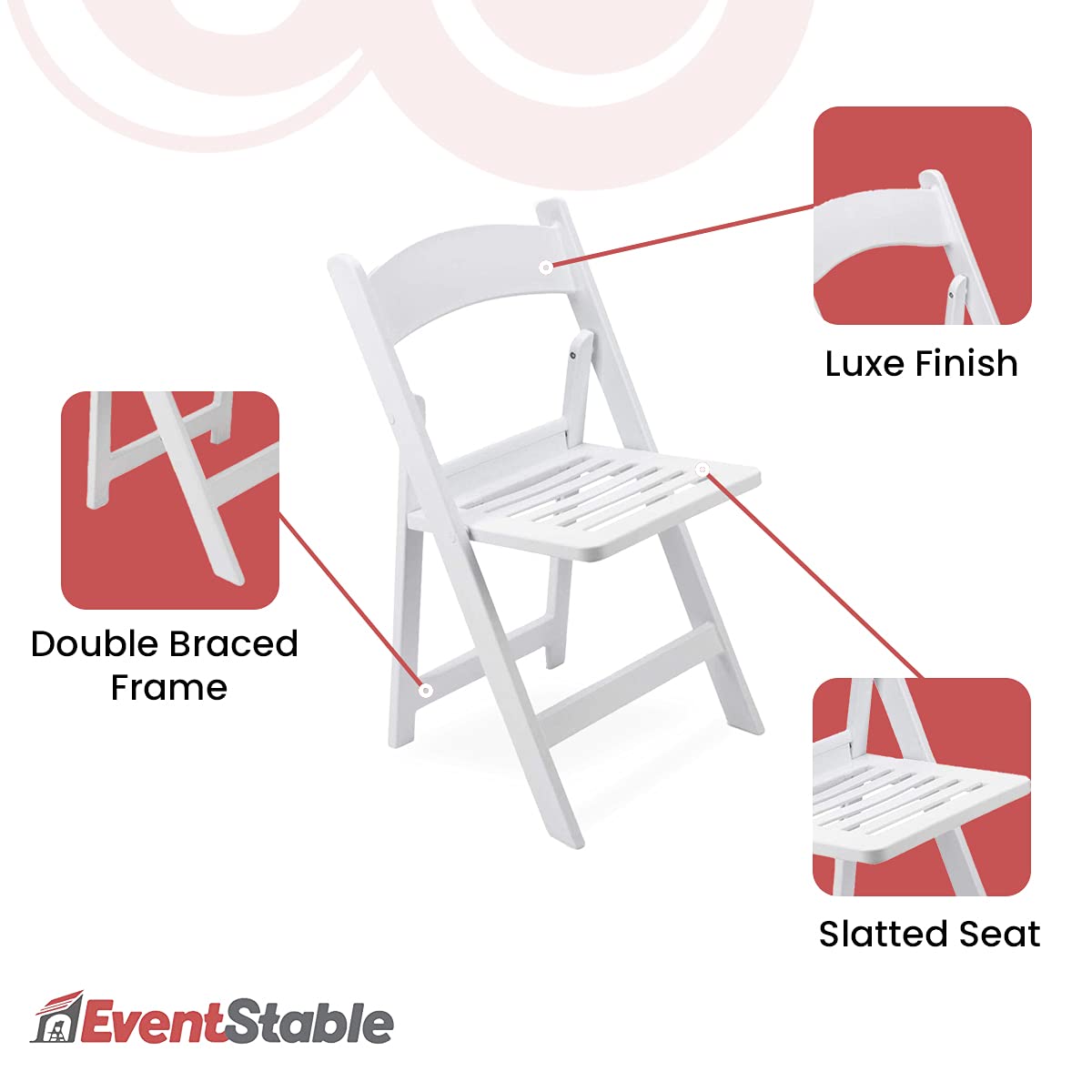 EventStable Titan PRO Resin Folding Chair - Indoor/Outdoor Lightweight Chair - Slatted Seat Folding Chair for Weddings Parties Events - 50 Pack