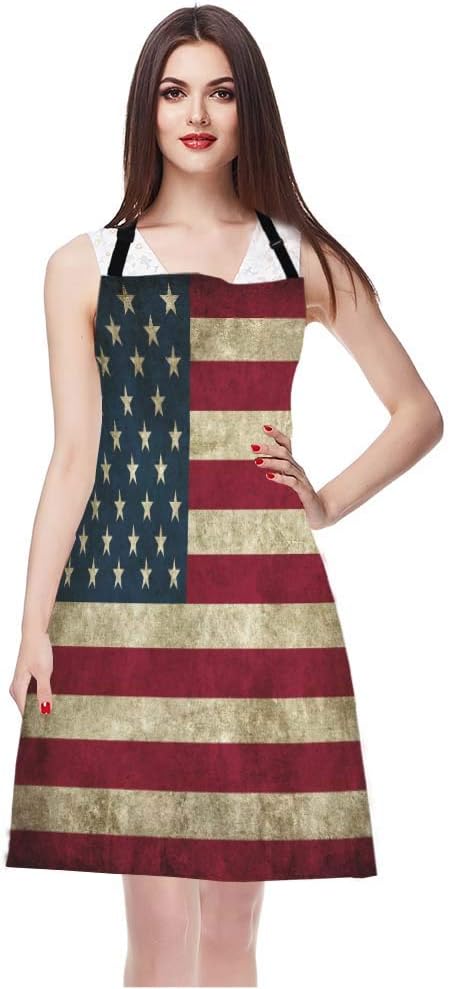 WONDERTIFY Rustic USA Flag Vintage Apron, Adjustable Bib Apron for Men Women, Suitable for Kitchen Cooking BBQ