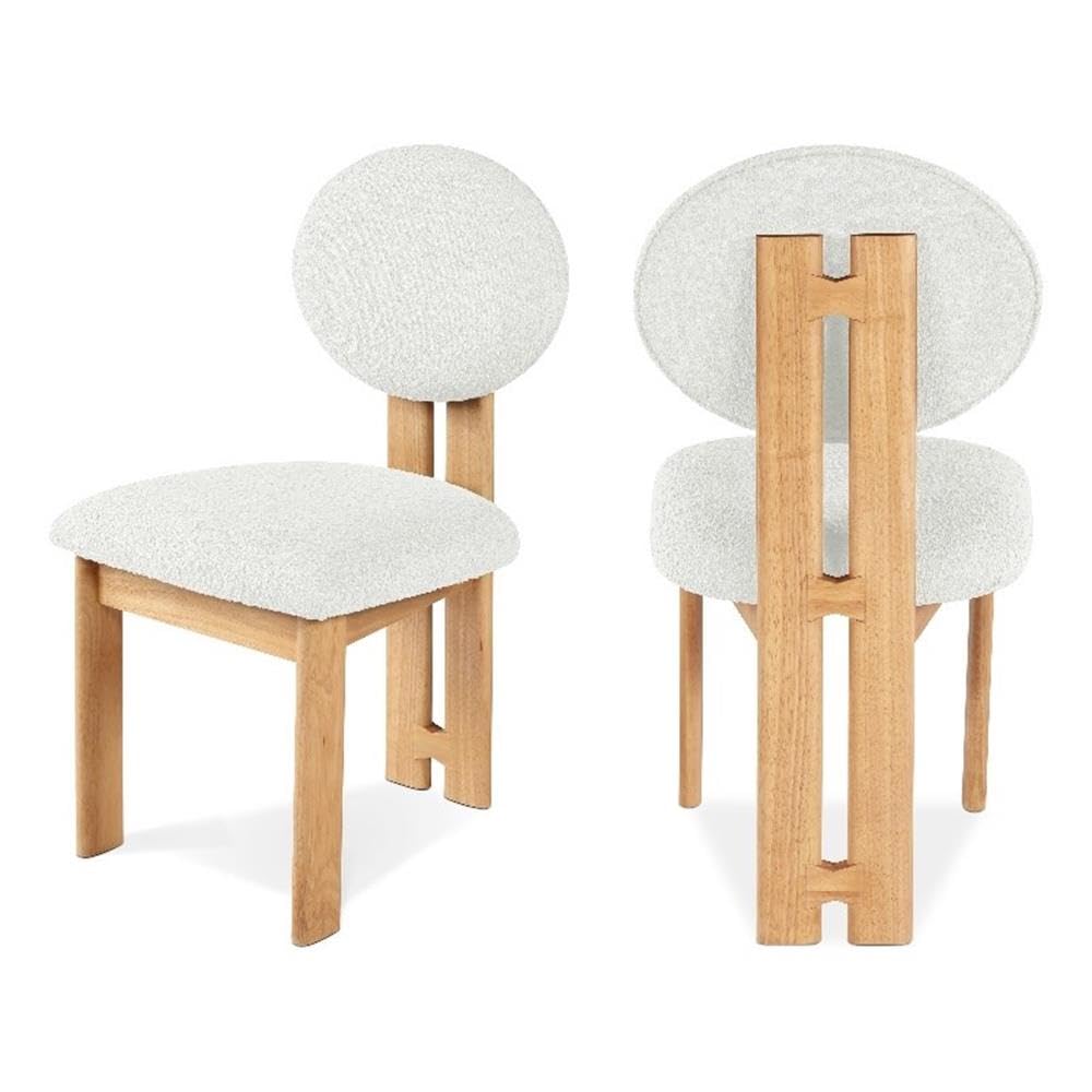 Meridian Furniture 503Cream-C Napa Collection Modern | Contemporary Dining Chair with Rich Cream Boucle Fabric, Natural Finish Solid Wood Frame, 15.25" W x 19.5" D x 35.75" H, Cream, Set of 2
