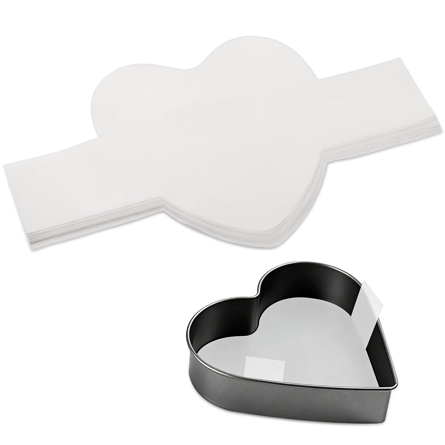 GeeRic Baking Parchment Paper 8 inch Heart Shape, 60 Pcs Cake Pan Liner with Lift Tab, Non-Stick Precut Baking Parchment for Baking Cookies, Bread (White)