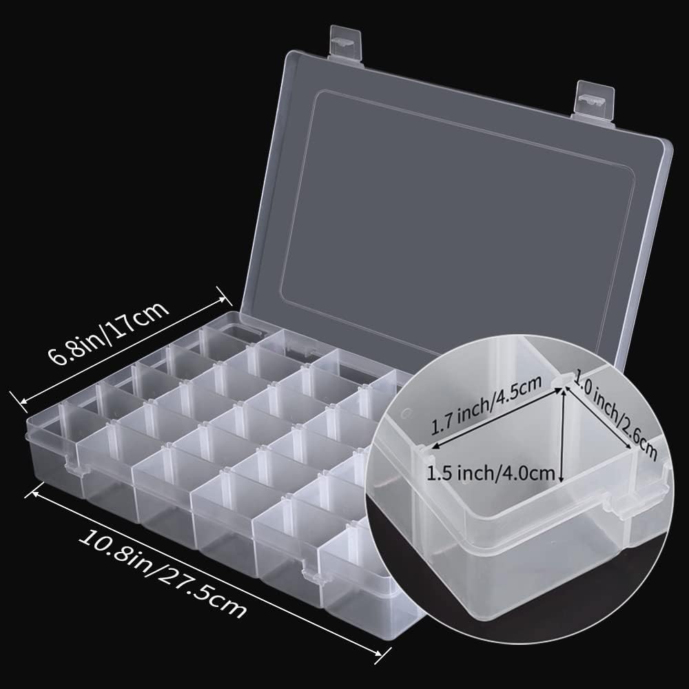 Opret 2 Pack 36 Grids Plastic Storage Box Clear Organizing Containers Craft Organizers and Storage with Adjustable Dividers for Washi Tapes Thread Craft Jewelry Fishing Tackles, Size 10.8×6.8×1.7in