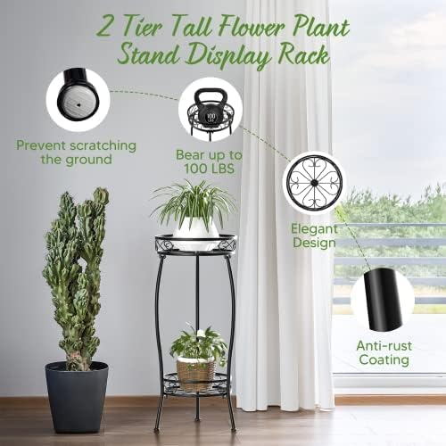 2 26.5" H HOMEXIN Plant Stand Indoor Outdoor, Tier Metal Tall Planter Stand Flower Stand Holder Heavy Duty Rustproof