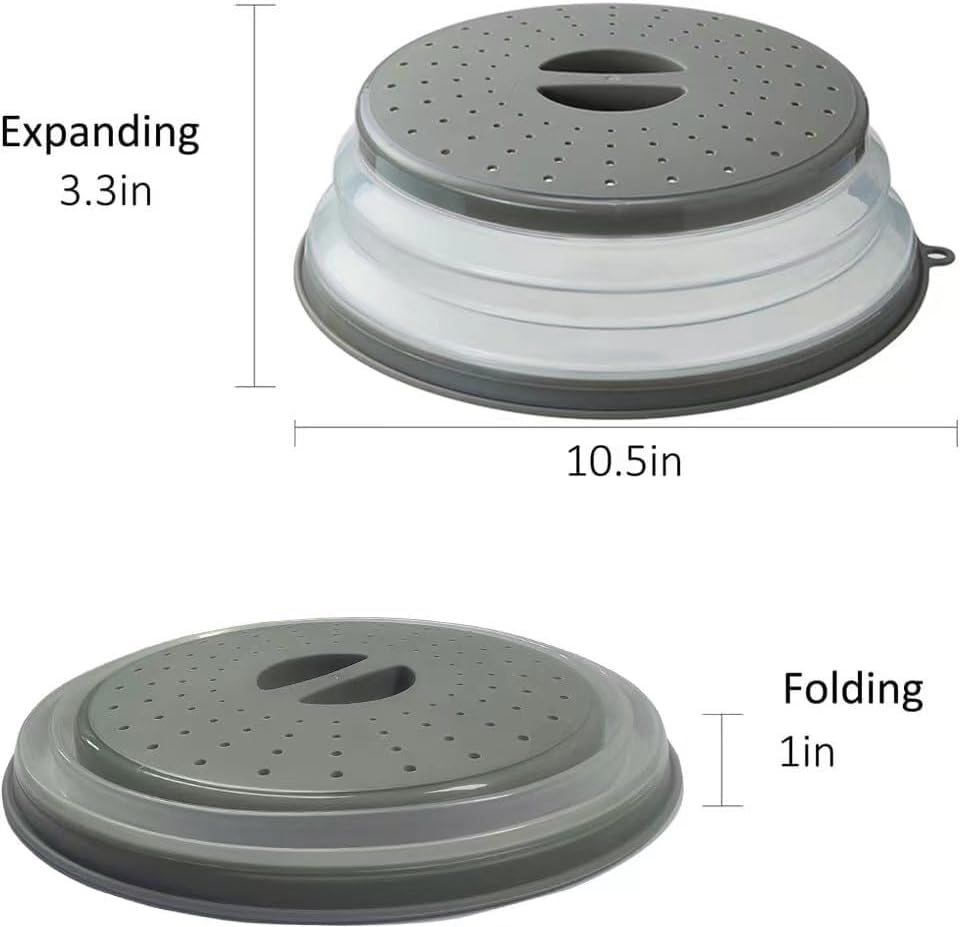 Microwave Lid, Foldable Microwave Oven Cover for Food, BPA Free Plastic and Silicone, Multi-purpose Kitchen Tool (Gray)