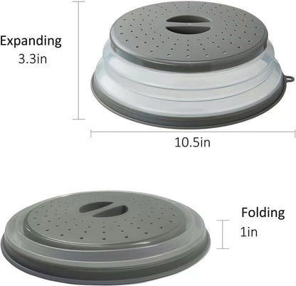 Microwave Lid, Foldable Microwave Oven Cover for Food, BPA Free Plastic and Silicone, Multi-purpose Kitchen Tool (Gray)